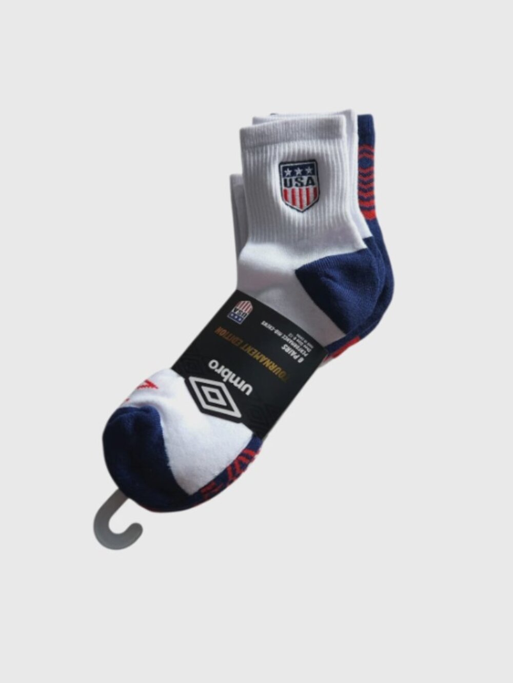 Umbro USA Socks 6 Pairs Performance Mid Crews Mens Shoe Size 6-12 Tournament